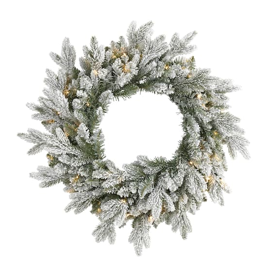 24&#x22; LED Flocked Artificial Christmas Wreath